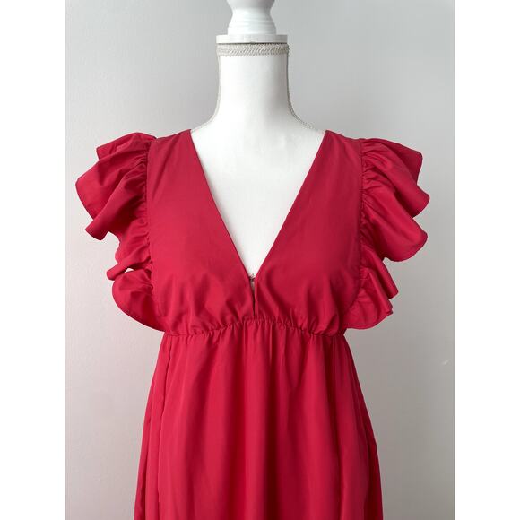 Abercrombie & Fitch Fluter Sleeve Tiered Dress M Pink - Picture 4 of 16